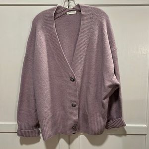 Lavender V-Neck Cardigan with Jeweled Buttons